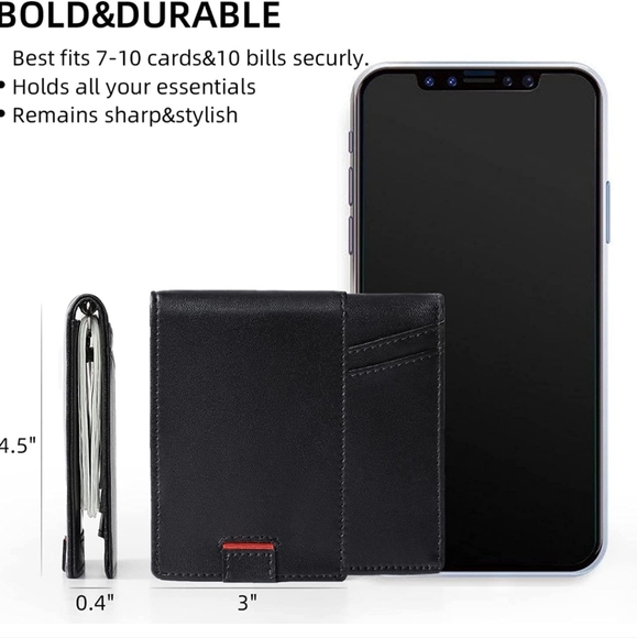 Slim Minimalist Money Clip for Men Wallet, Mini Bifold Pocket Wallet ID Window.. - Picture 3 of 8